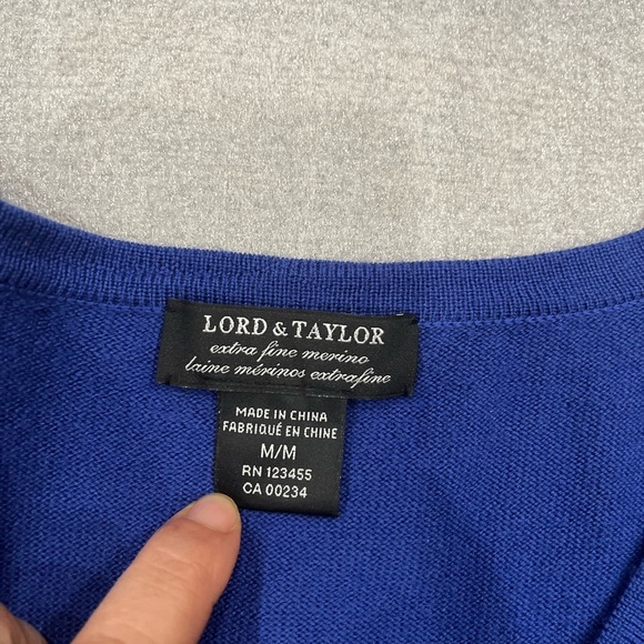 [M]Lord&Taylor Blue Extra Fine Merino Wool V Neck Sweater-M - Picture 4 of 7